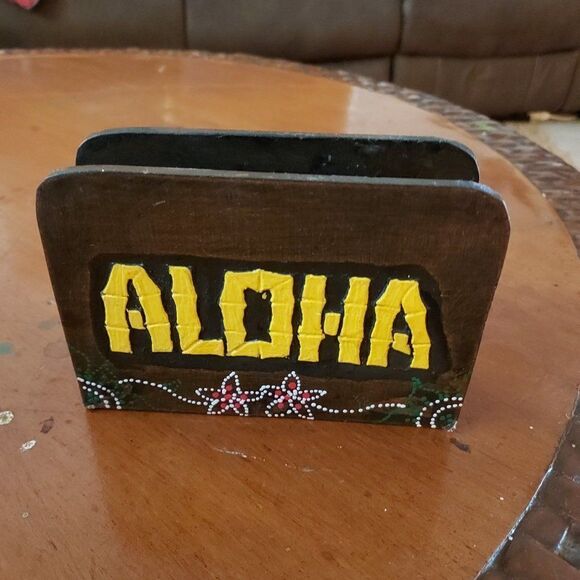 ALOHA MAUI wooden napkin holder handcrafted - Picture 1 of 5